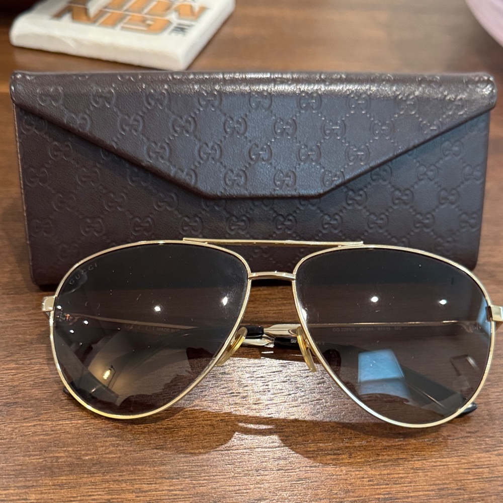 Gucci Gold Aviator Sunglasses with Dark Lenses